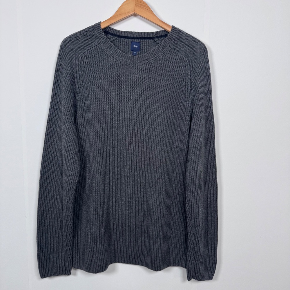 Y2K Gap Ribbed Sweater Men XL Grey Minimal Crewneck Fishermen Grunge Capsule